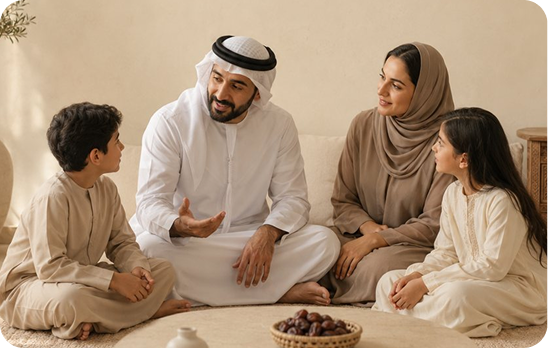 A family sitting together in conversation